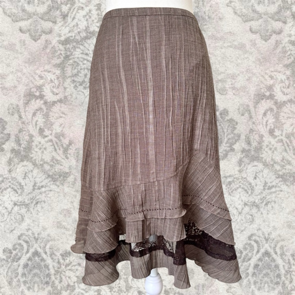 Passion Collection Brown Lace Ruffle Western Boho Cottagecore Women’s Skirt